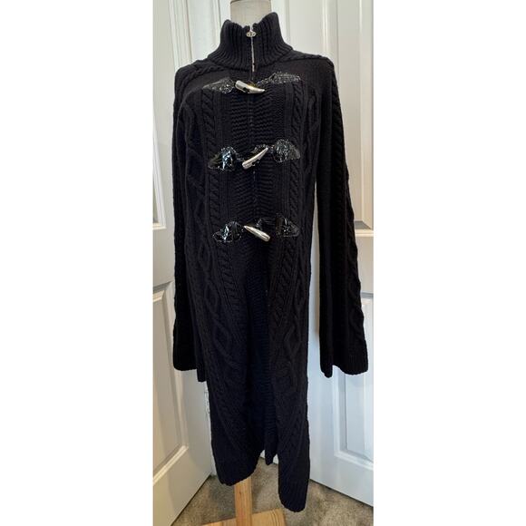 Tory Burch Wool Cable knit long sweater zip up Black jacket Women’s Small - Picture 2 of 16